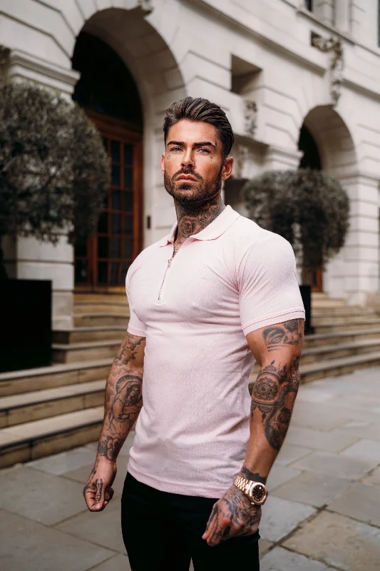 Weekend Bargains to Enjoy Father Sons Classic Pink and Silver Zipped Polo Shirt - FSH854 Weekend Bargains to Enjoy Father Sons Classic Pink and Silver Zipped Polo Shirt - FSH854