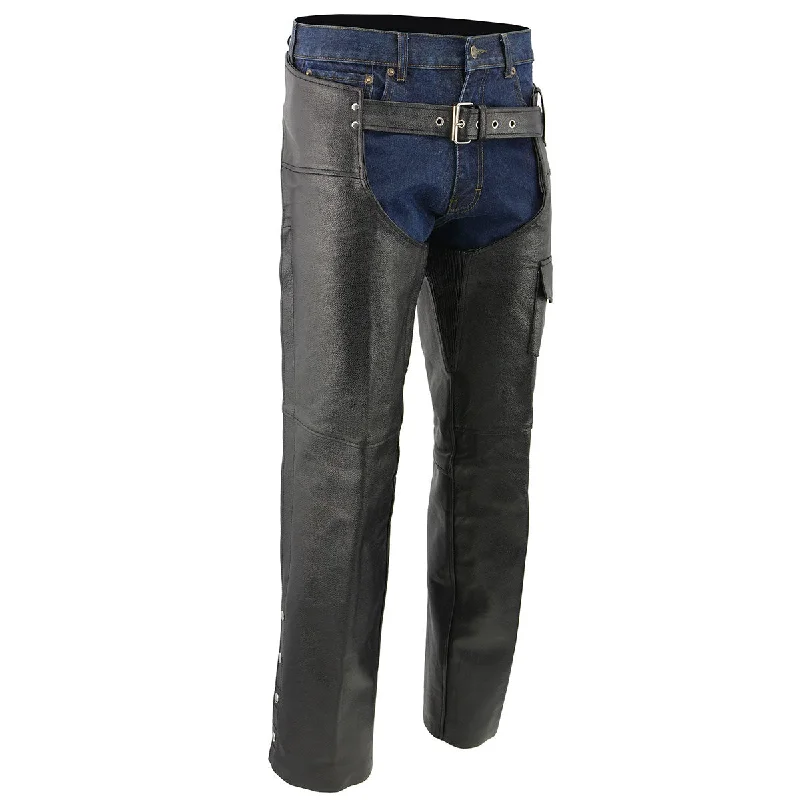 Super Deal Men's XS405 Classic Black Thermal Lined Leather Motorcycle Chaps with Outside Flap Pocket Super Deal Men's XS405 Classic Black Thermal Lined Leather Motorcycle Chaps with Outside Flap Pocket