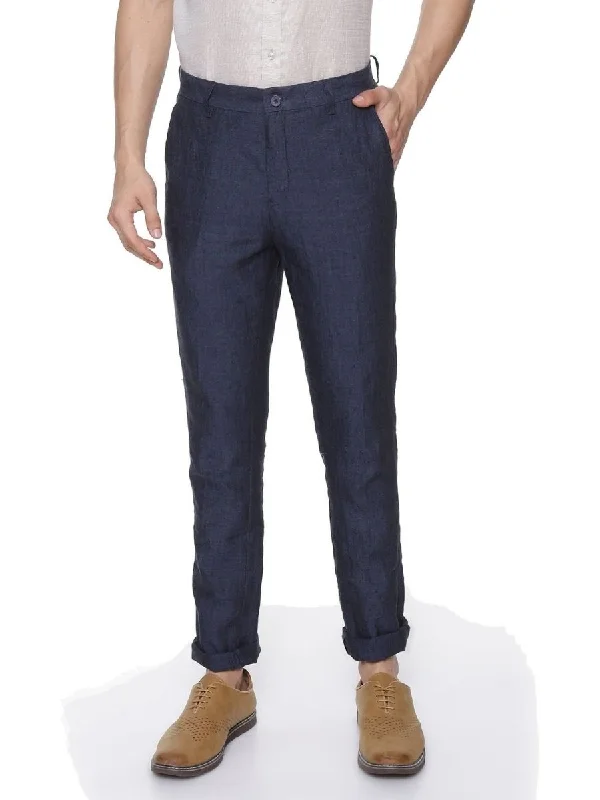 Hot Deal Men Linen Trim Fit Pant Greyish Blue - LP46