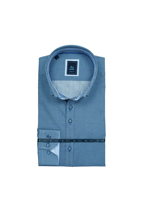 Overstock Andre Salerno Long Sleeve Micro Print Shirt, Navy