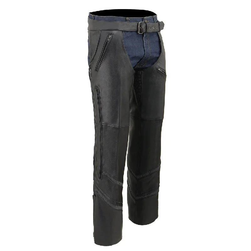 Final Clearance Milwaukee Leather ML1144 Men's Black Premium Leather Vented Motorcycle Rider Chaps w/ Reflective Piping Final Clearance Milwaukee Leather ML1144 Men's Black Premium Leather Vented Motorcycle Rider Chaps w/ Reflective Piping