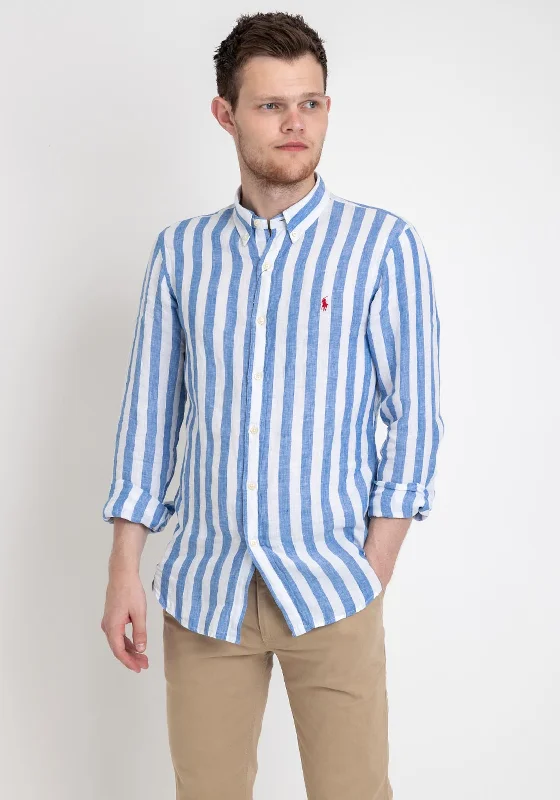 Price Drop Alert Ralph Lauren Slim Fit Linen Stripe Shirt, Blue