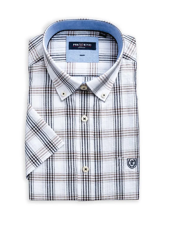 Take Advantage Pre End Thomas Check Short Sleeve Shirt, Coffee Brown