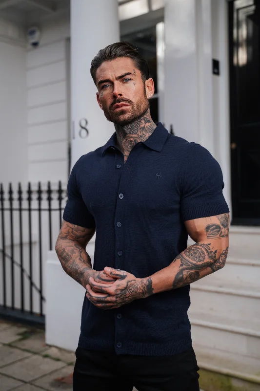 Epic Deals Father Sons Classic Plain Navy Knitted Button Through Polo Short Sleeve - FSN103 Epic Deals Father Sons Classic Plain Navy Knitted Button Through Polo Short Sleeve - FSN103