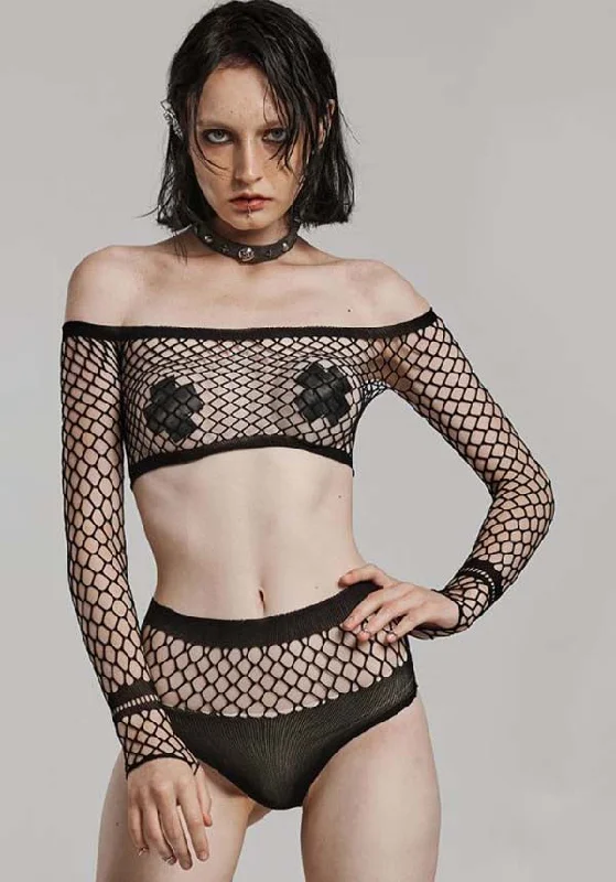 Weekend Bargains to Celebrate Marcy Fishnet | OFF SHOULDER CROP TOP
