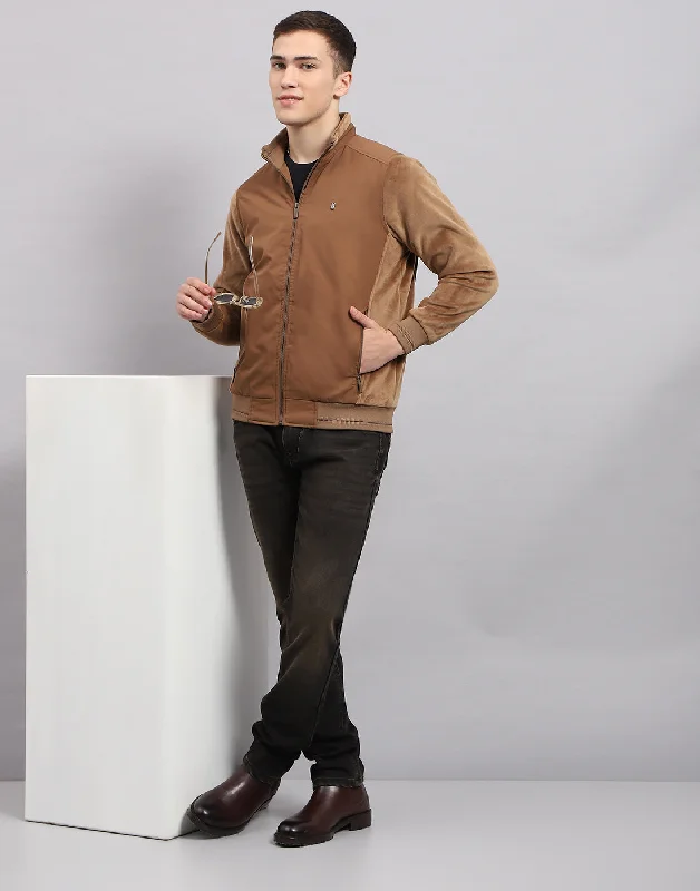 Major Savings Men Khaki Solid Mock Neck Sleeveless Jacket