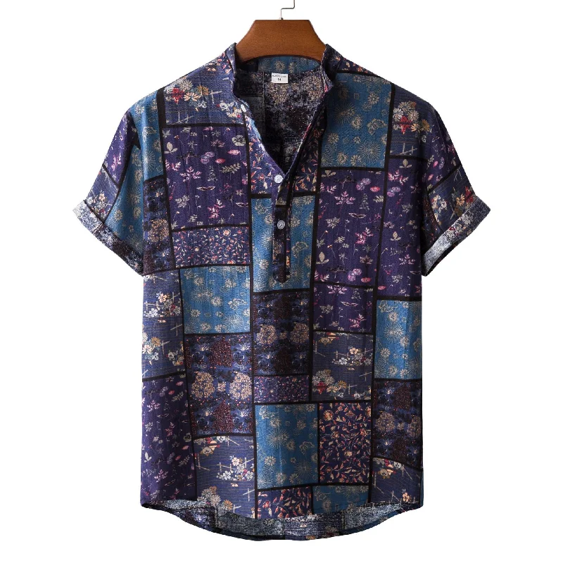 Weekend Deals That Please Casual Linen Floral Short Sleeve Shirt Men