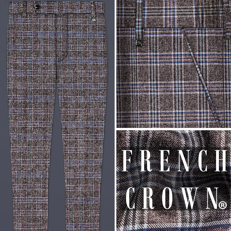 Today’s Deal Ironside Grey and Cloud Burst Blue Plaid Wool Rich Stretchable Waistband Pant