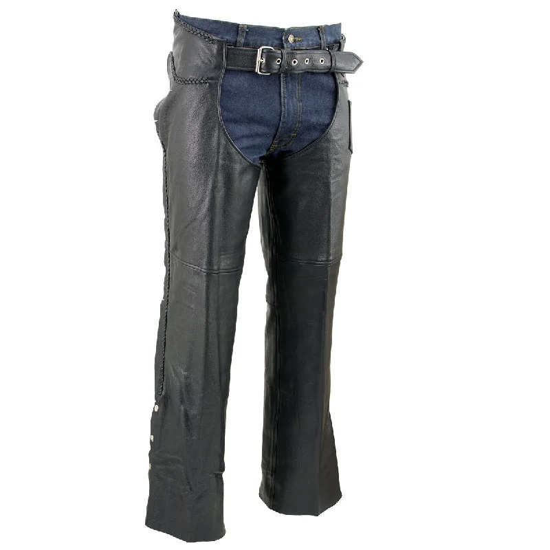 Weekend Bargains to Celebrate Event Leather EL1117BBO Black Braided Real Leather Motorcycle Chaps for Men - Premium Leather Riding Chaps Weekend Bargains to Celebrate Event Leather EL1117BBO Black Braided Real Leather Motorcycle Chaps for Men - Premium Leather Riding Chaps