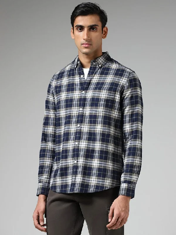 Can't Miss WES Casuals Navy Plaid Checked Cotton Relaxed-Fit Shirt