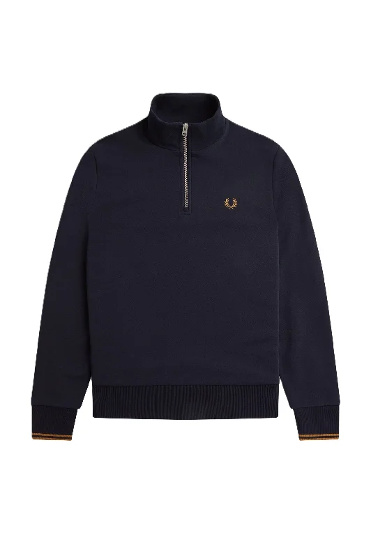 Savings Galore Fred Perry Half Zip Sweat Navy/Dk Caramel