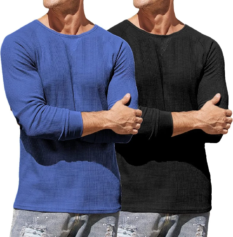 Discount Extravaganza 2 Pack Waffle Long Sleeve Cotton T-Shirt (US Only)