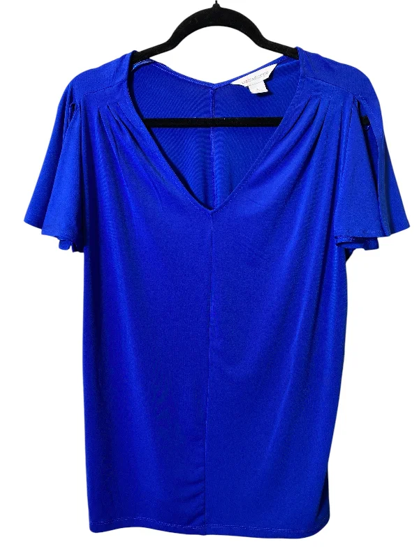 Weekend Wonders Await! Top Short Sleeve By Liz Claiborne In Blue, Size: L