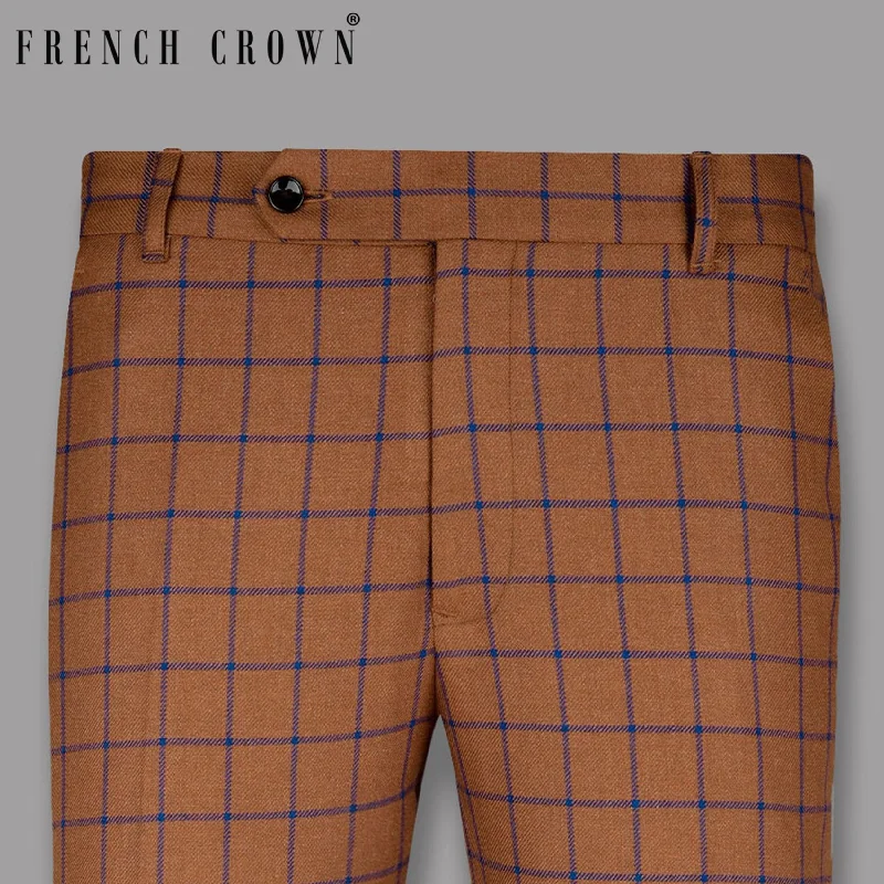 Weekend Discounts to Delight Dark Tan Windowpane Checked Pant
