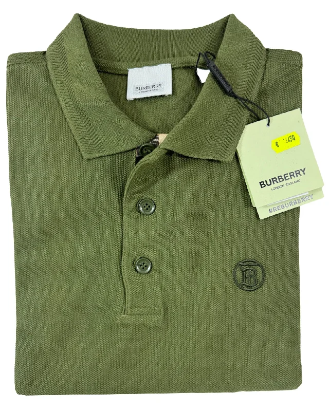 Anniversary Sale Burberry Men Polo Shirt Eddie Olive Cotton Regular Fit S SALE