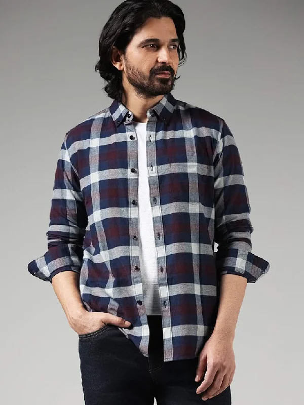 Amazing Deals WES Casuals Wine Checked Cotton Slim-Fit Shirt