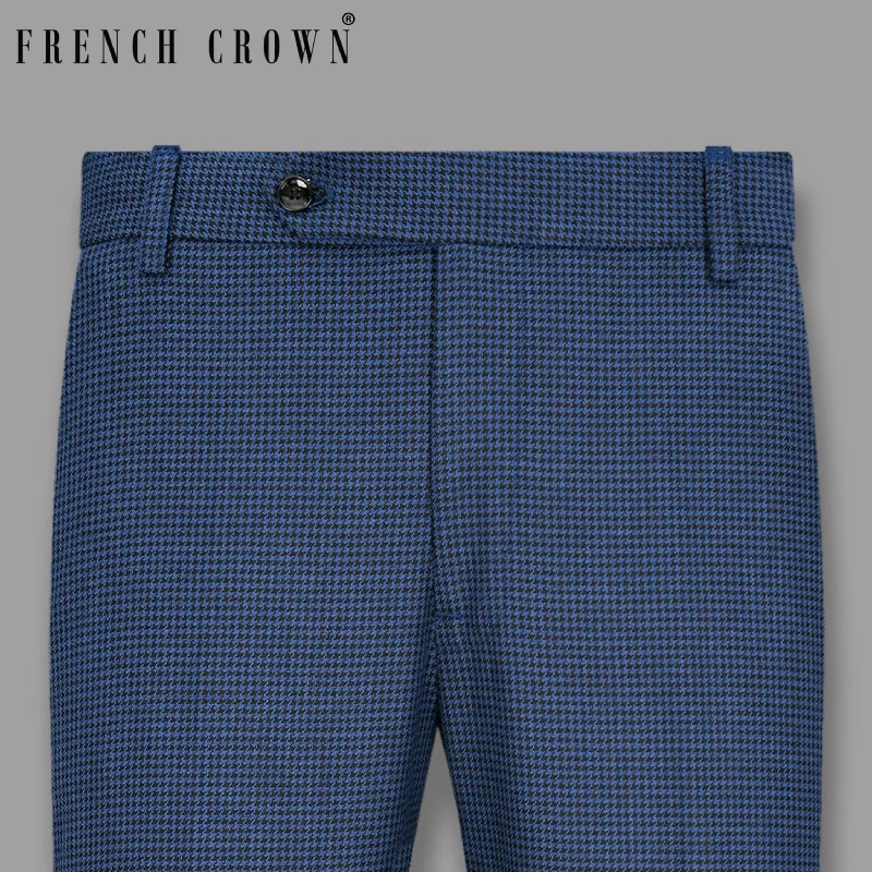 Weekend Bargains Await You San Juan Blue with Shark Grey Houndstooth Checked Pant