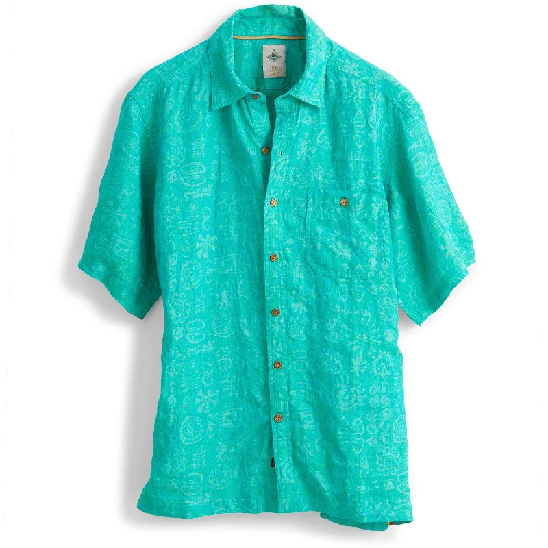 Don't Delay Aqua Print Linen Shirt