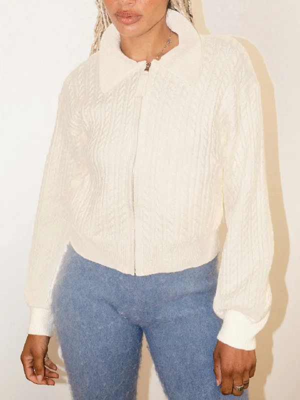 Weekend Bargains Await You Cable Knit Zip Up - Ivory