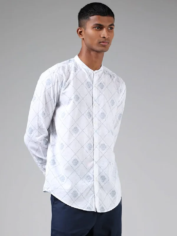 Shop and Save ETA Off White Geometric Printed Resort-Fit Shirt