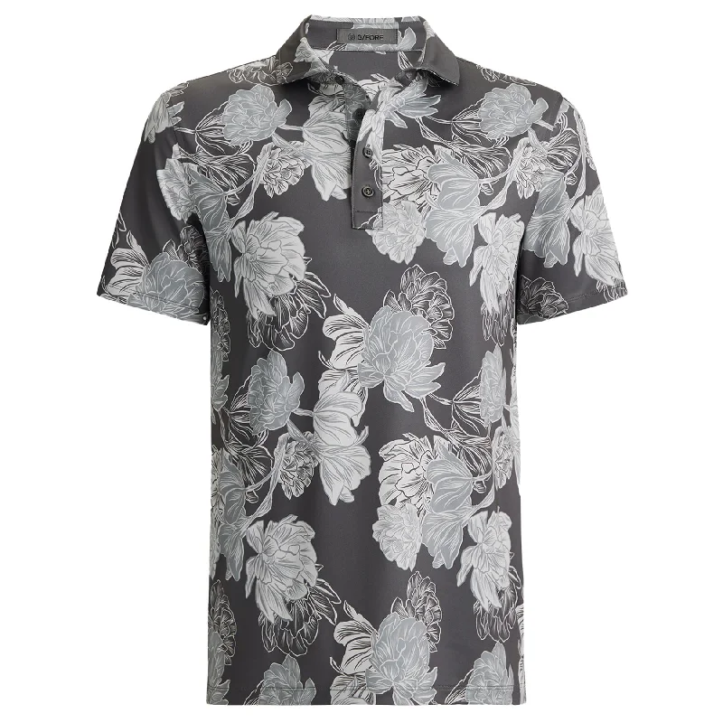Weekend Specials to Delight Stamped Floral Tech Jersey Polo Charcoal - AW24