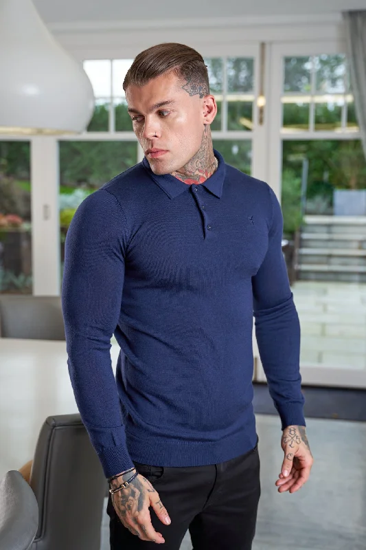 Weekend Shopping Bliss Father Sons Classic Navy Merino Wool Knitted Polo Jumper Long Sleeve With FS Embroidery- FSN015 Weekend Shopping Bliss Father Sons Classic Navy Merino Wool Knitted Polo Jumper Long Sleeve With FS Embroidery- FSN015