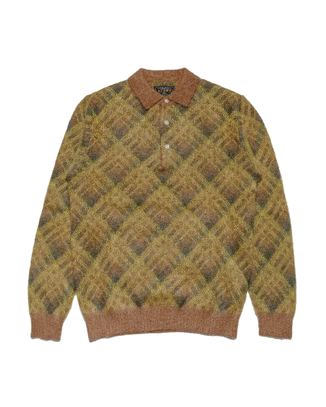 Online Deal Beams Plus Knit Polo Plaid Brown