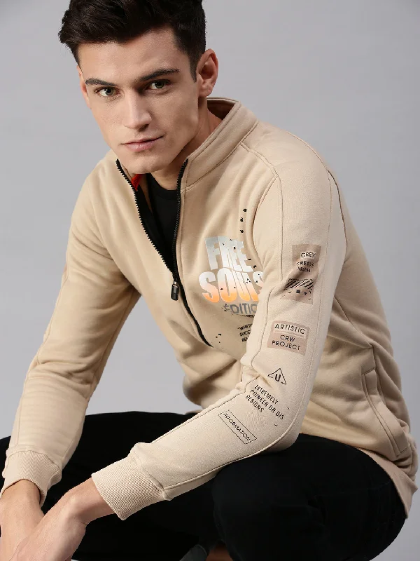 Year-End Sale Men Graphic Print Beige Sweatshirt