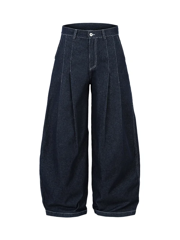 Midnight Madness Deconstructed Contrast Stitching Pleated Machete Baggy Jeans