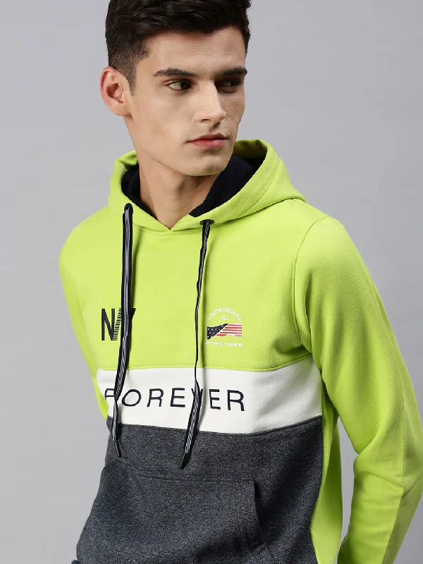 Year-End Clearance Men Hooded Graphic Print Green Sweatshirt