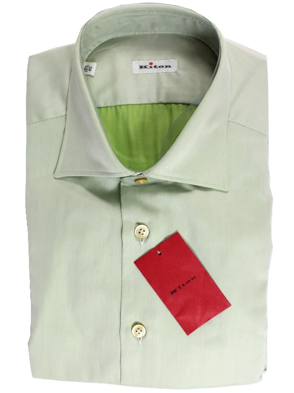 Deal of the Day Kiton Dress Shirt Light Green - Spread Collar 37 - 14 1/2 REDUCED - SALE
