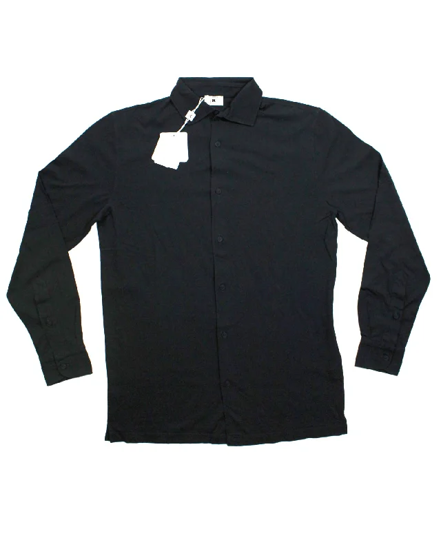 Unbeatable Prices Kired Kiton Full Button Longsleeve Jersey Polo Shirt Dark Blue Crêpe Cotton EU 56 / XXL Slim Fit