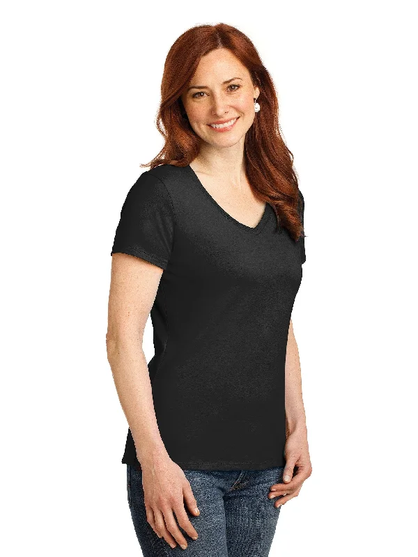 Special Offer Hanes Ladies Ringspun Cotton Nano V-Neck T-Shirt | Heather Navy