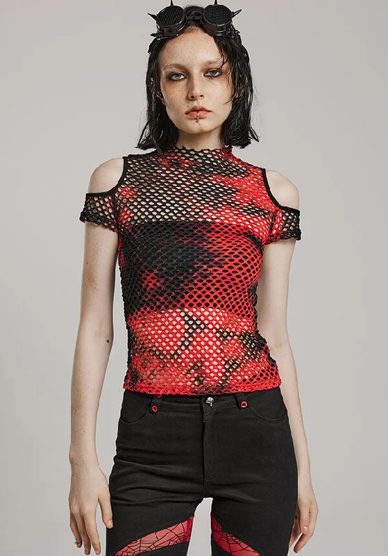 Can't Beat Dionisia Fishnet [Black/Red] | COLD SHOULDER TOP