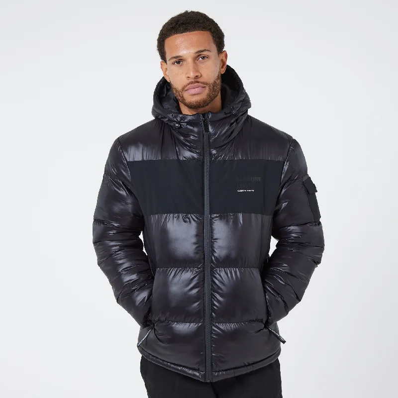 Instant Discount Branded LDN Pocket Puffer Jacket | Black Shine