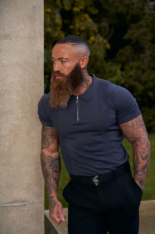 Weekend Bargains to Cherish Father Sons Classic Gunmetal and Silver Zip Knitted Polo Shirt Short Sleeve - FSN133 Weekend Bargains to Cherish Father Sons Classic Gunmetal and Silver Zip Knitted Polo Shirt Short Sleeve - FSN133