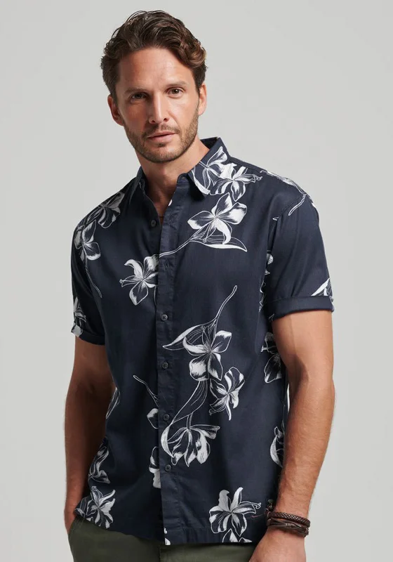 Fantastic Savings Superdry Vintage Hawaiian Short Sleeve Shirt, Mono Hibiscus Navy