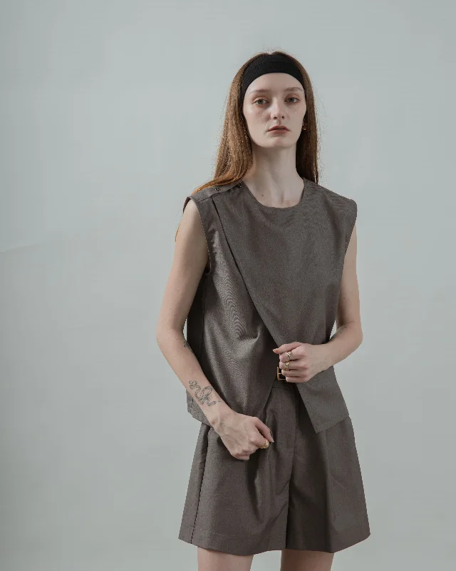 Weekend Deals That Thrill Two Way Overlap Tailored Top (Khaki Grey)