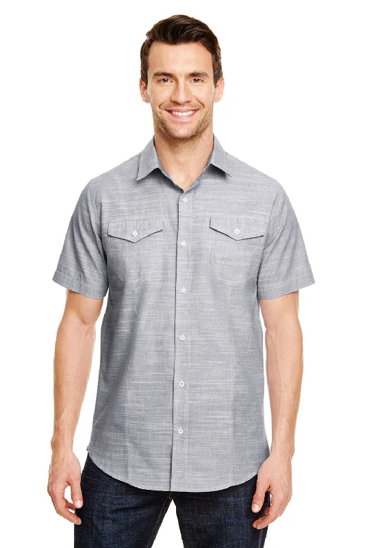 Weekend Special Burnside Mens Textured Short Sleeve Button Down Shirt w/ Double Pockets - Black Weekend Special Burnside Mens Textured Short Sleeve Button Down Shirt w/ Double Pockets - Black