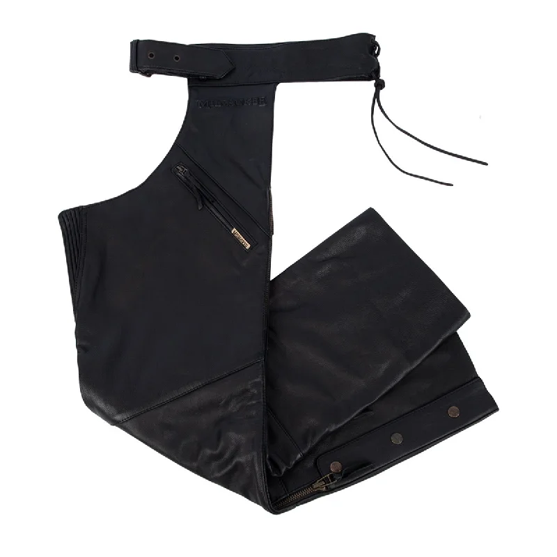 Limited Time Offer Milwaukee Motorcycle Clothing Company MV8020 Men's Black Leather Motorcycle Chaps with Gusset Thigh Limited Time Offer Milwaukee Motorcycle Clothing Company MV8020 Men's Black Leather Motorcycle Chaps with Gusset Thigh