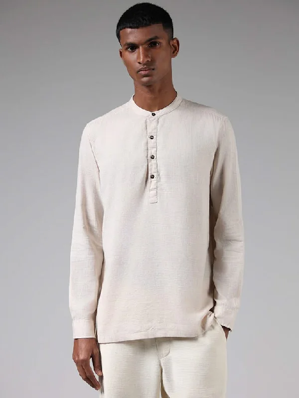 Exclusive Savings ETA Solid Cream Cotton Slim-Fit Shirt
