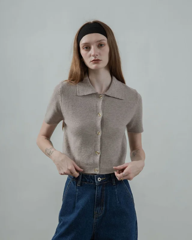 Sale Event Dahlia Button Down Polo Knit Top (Ash Brown)