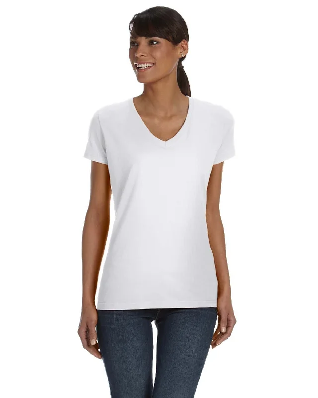 Exclusive Access Fruit of the Loom Ladies 100% Heavy Cotton HD V-Neck T-Shirt | White