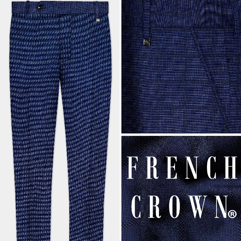 Super Bargain Tealish Blue Plaid Wool Rich Stretchable Waistband Pant