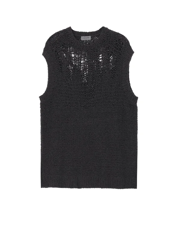 Referral Discount HAND KNITTED DAMAGE PROCESSED GARTER ROUND NECK VEST