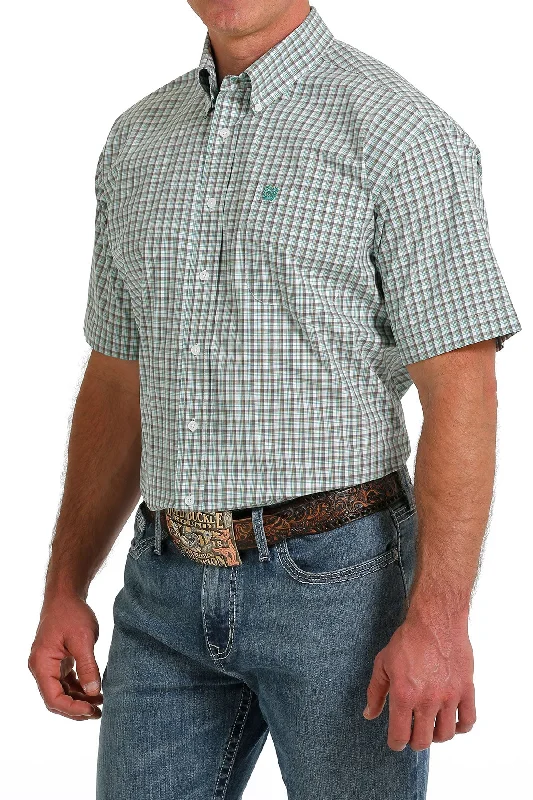 Weekend Specials to Relish CINCH MENS WHITE & GREEN PLAID SHORT SLEEVE SHIRT