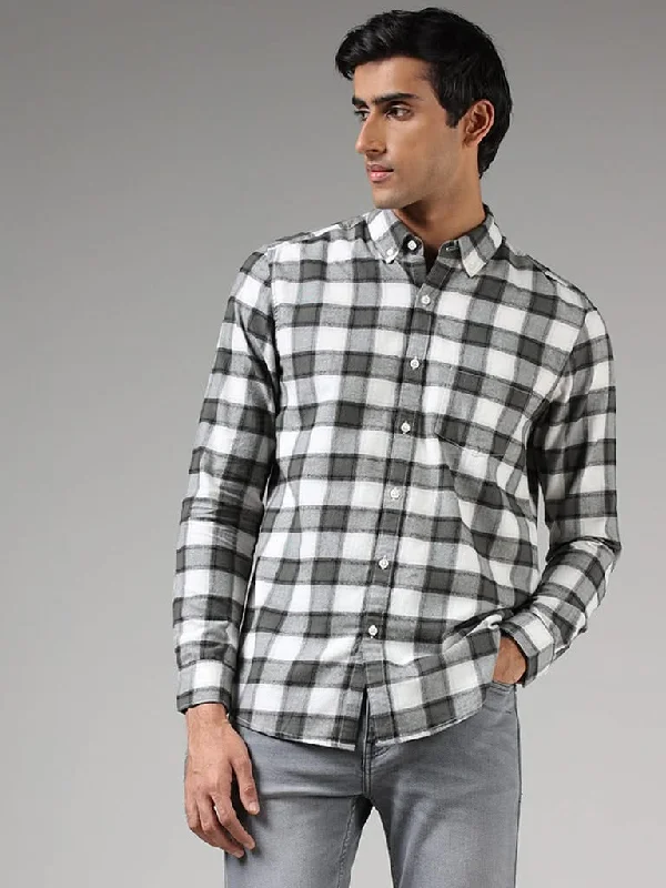 Grand Opening Sale WES Casuals Olive Gingham Checked Cotton Slim-Fit Shirt