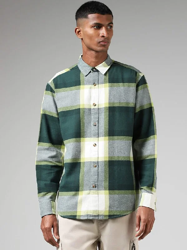Low Prices Nuon Green Checked Cotton Relaxed-Fit Shirt