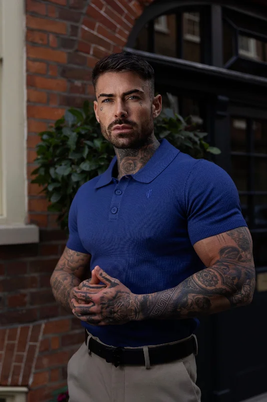 Weekend Bargains to Snag Father Sons Classic Ocean Blue Knitted Polo Jumper Short Sleeve With Tonal FS Embroidery- FSN144 Weekend Bargains to Snag Father Sons Classic Ocean Blue Knitted Polo Jumper Short Sleeve With Tonal FS Embroidery- FSN144