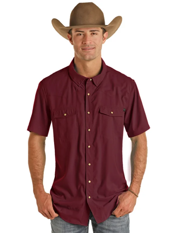 Weekend Offers That Impress ROCK & ROLL TEK MAROON RIPSTOP SNAP SHORT SLEEVE SHIRT